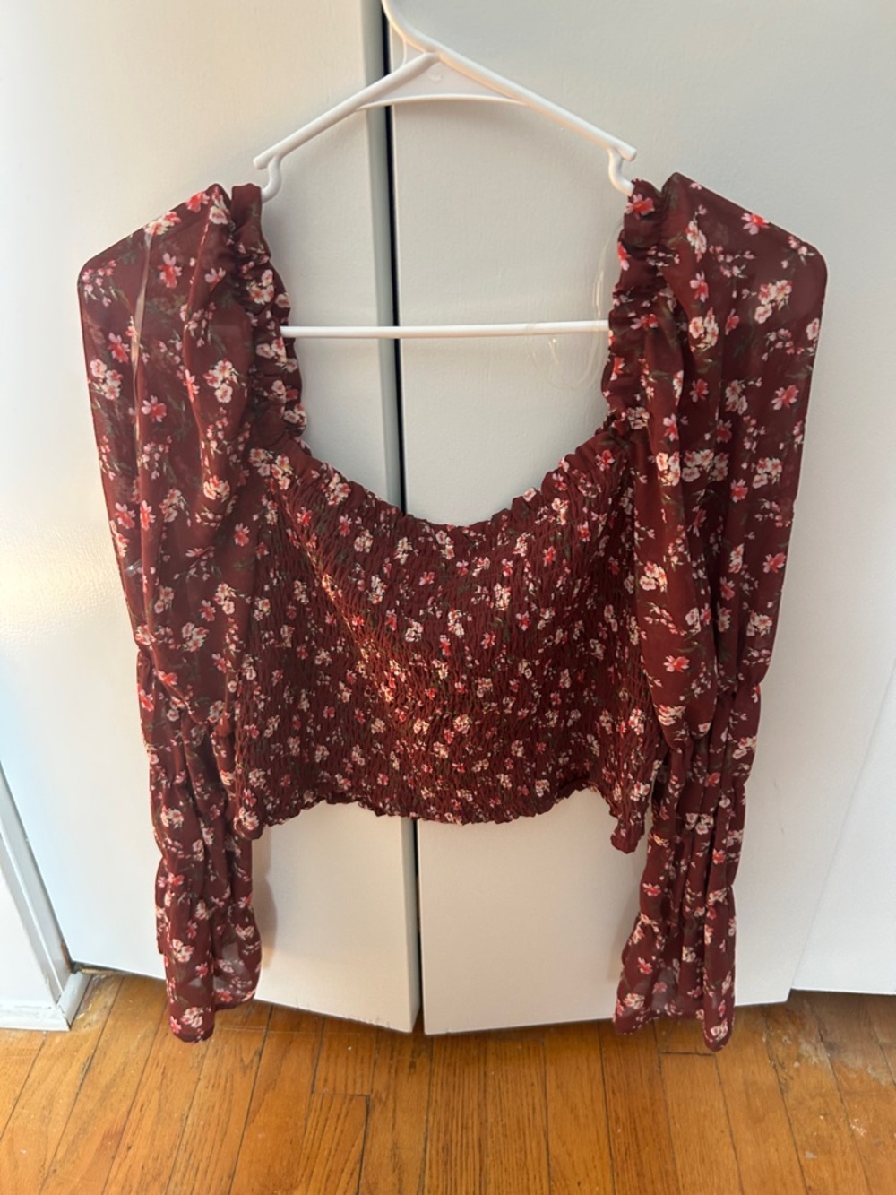 wild fable Burgundy Floral Smocked Crop Top